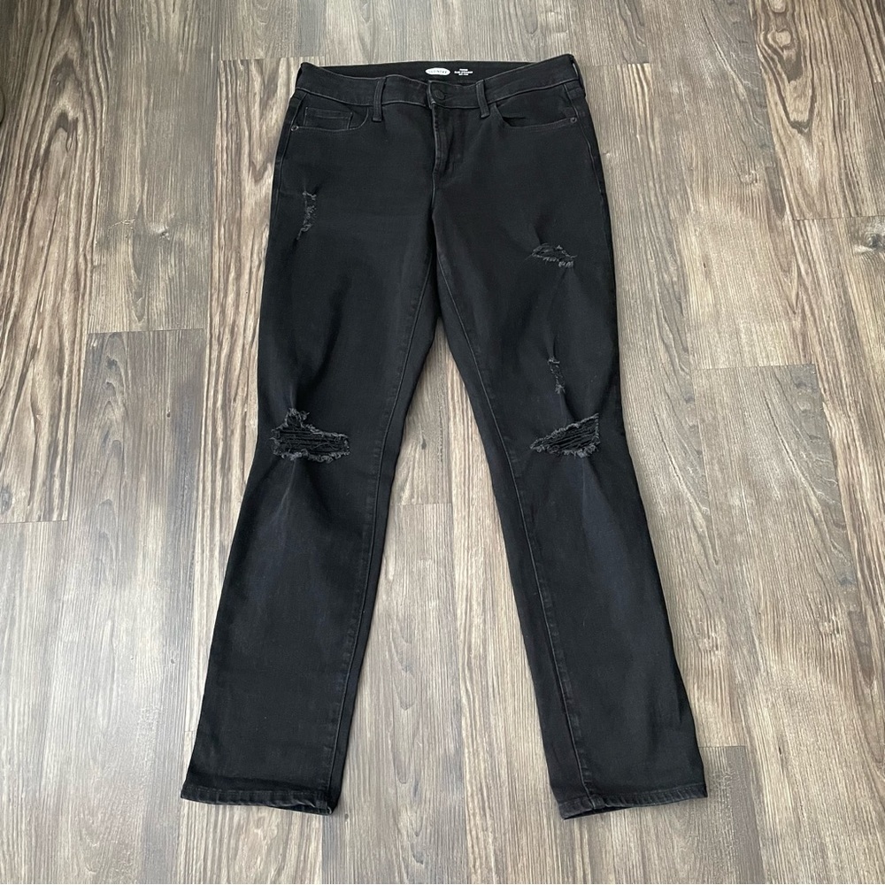 Old Navy Black Distressed Power Slim Straight Mid… - image 1